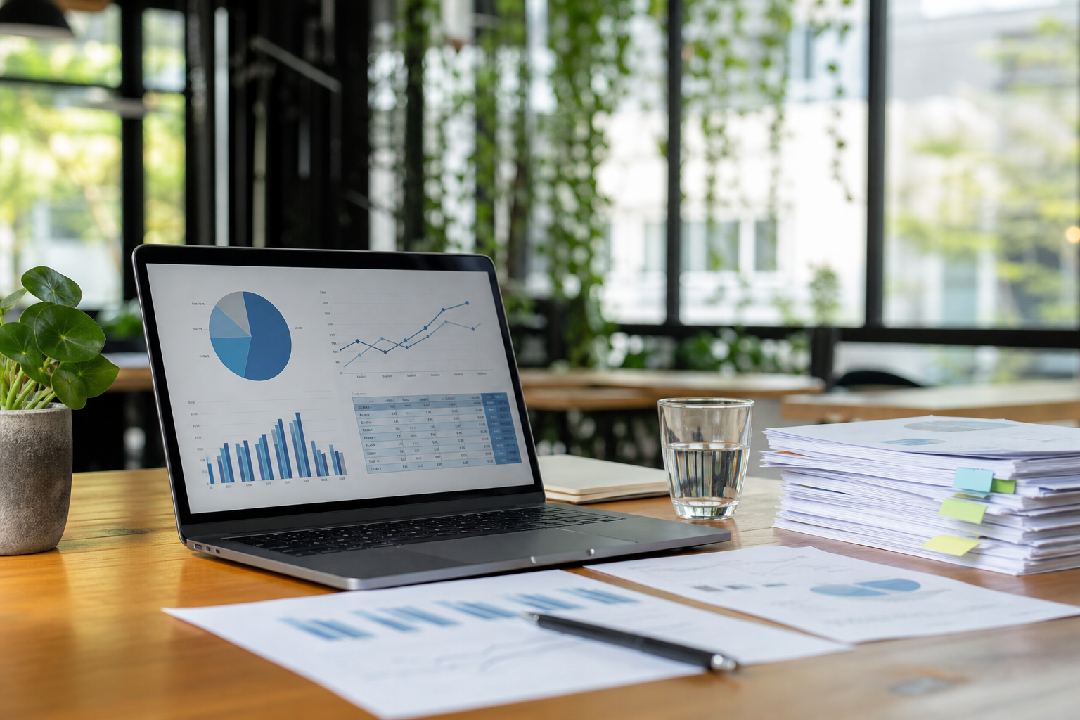 Zakelijke werktafel met documenten en rekenkaart